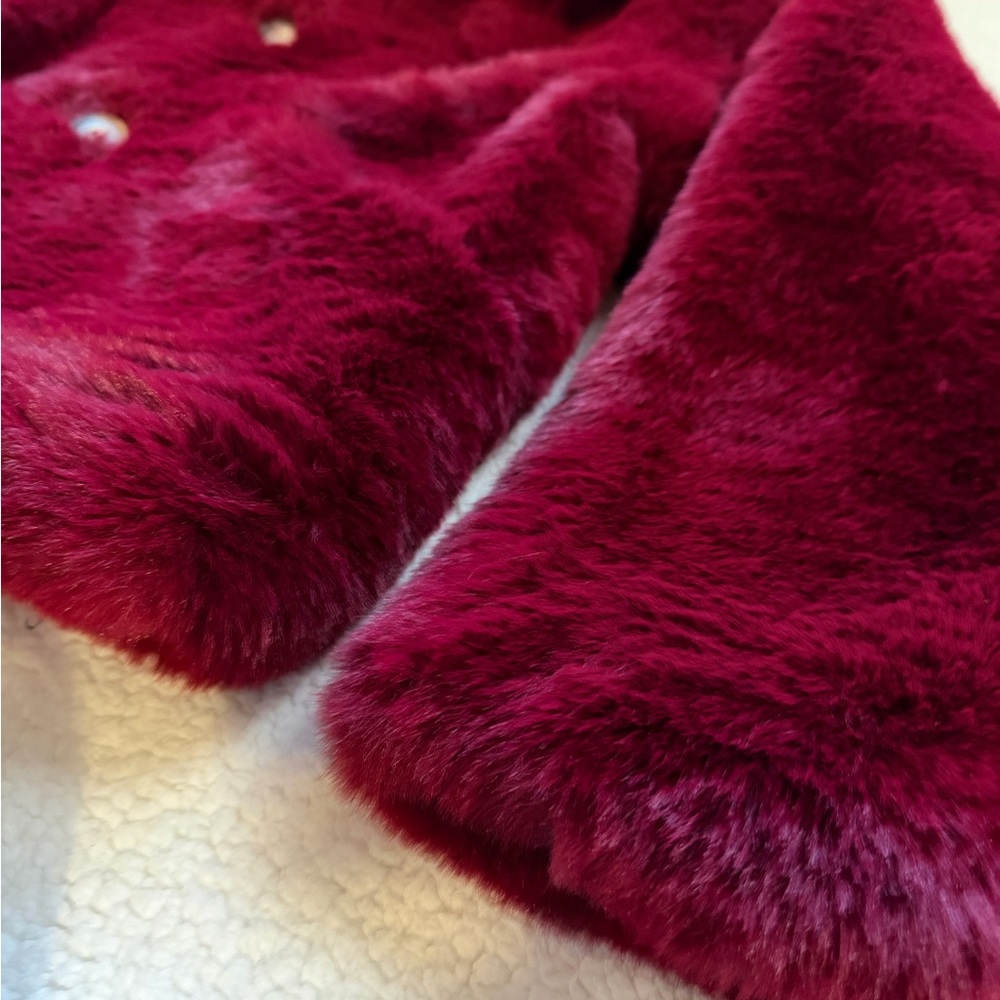 Faux Fur Burgundy Red Cropped Coat - NWT - Picture 9 of 11